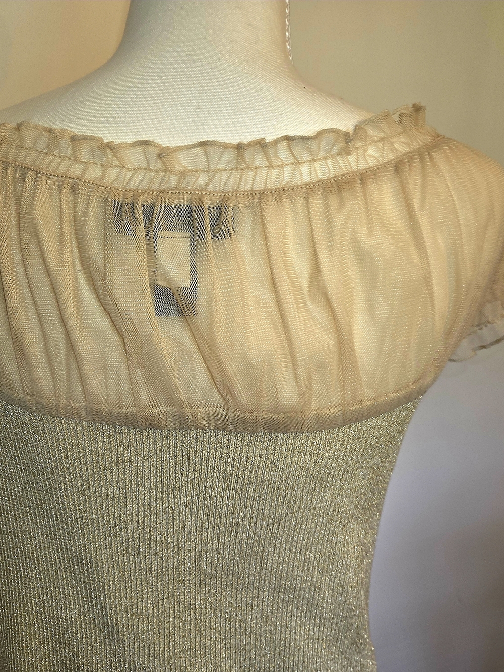 Cable & Gauge Champagne Sparkle Sheer-Yoke Short Sleeve Top - Picture 7 of 11